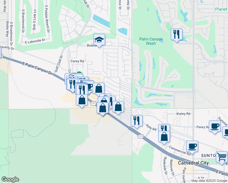 map of restaurants, bars, coffee shops, grocery stores, and more near 105 Aliso Drive in Palm Springs