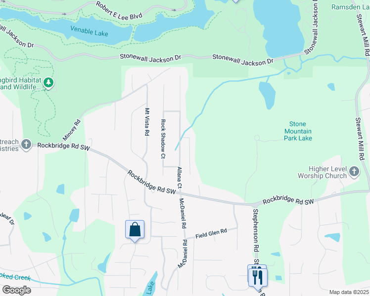 map of restaurants, bars, coffee shops, grocery stores, and more near 507 Allana Court in Stone Mountain
