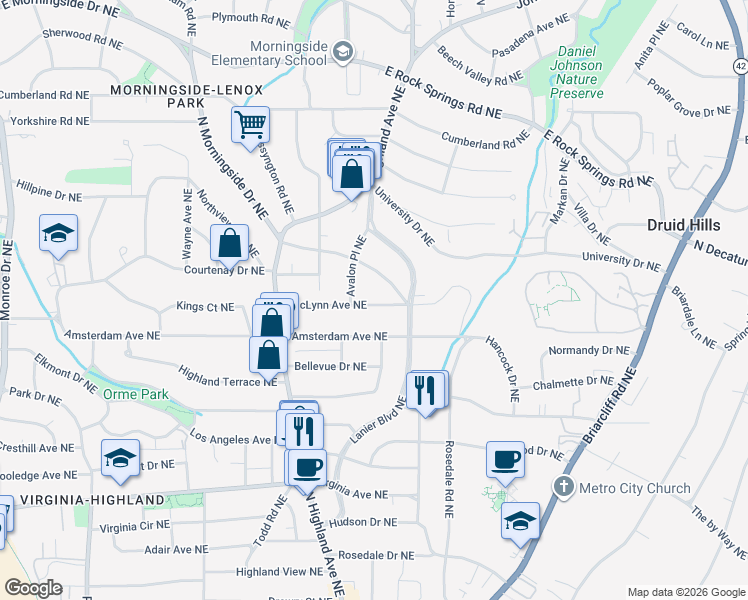 map of restaurants, bars, coffee shops, grocery stores, and more near in 