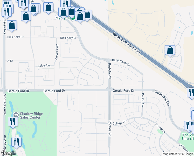 map of restaurants, bars, coffee shops, grocery stores, and more near 73915 Cezanne Drive in Palm Desert