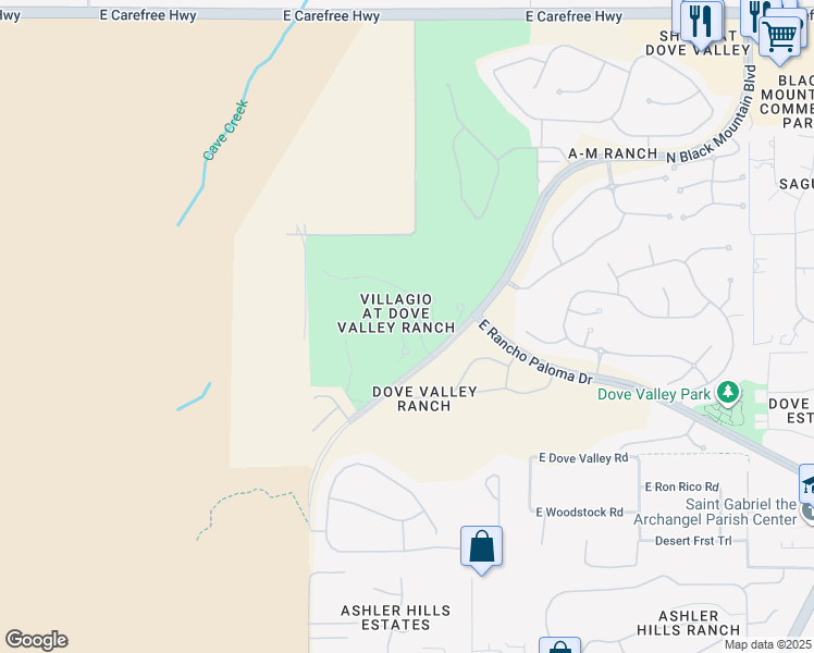 map of restaurants, bars, coffee shops, grocery stores, and more near 33550 North Dove Lakes Drive in Cave Creek