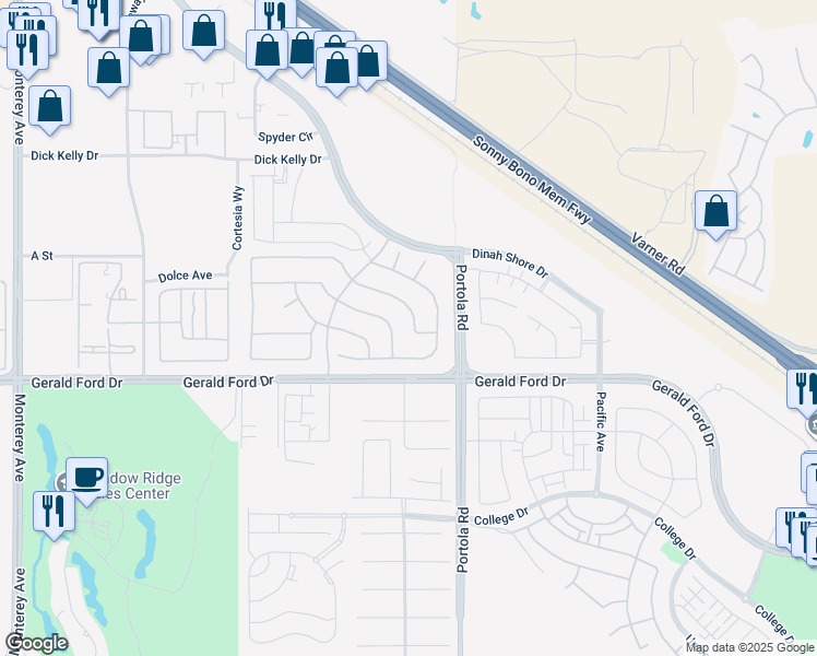 map of restaurants, bars, coffee shops, grocery stores, and more near 73915 Cezanne Drive in Palm Desert