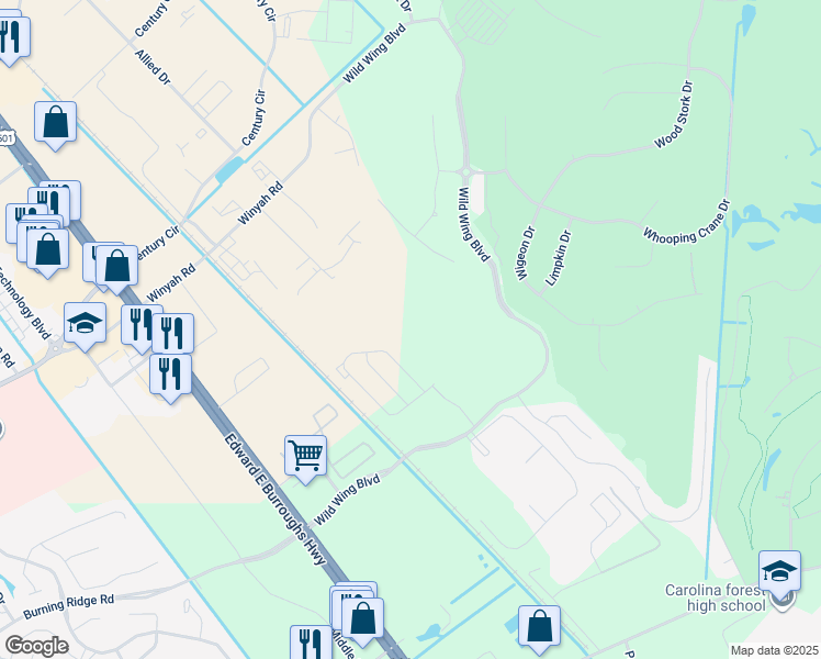 map of restaurants, bars, coffee shops, grocery stores, and more near 501 Wild Wing Boulevard in Conway