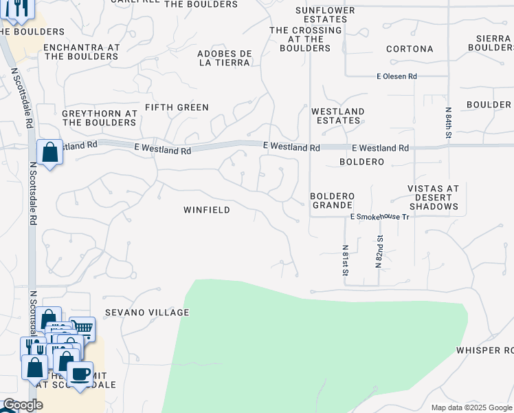 map of restaurants, bars, coffee shops, grocery stores, and more near 7832 East Soaring Eagle Way in Scottsdale