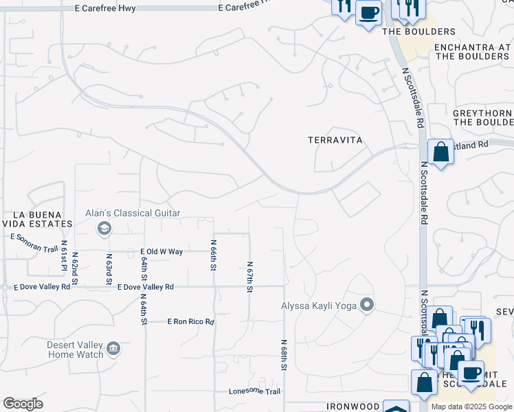 map of restaurants, bars, coffee shops, grocery stores, and more near 6719 East Soaring Eagle Way in Scottsdale