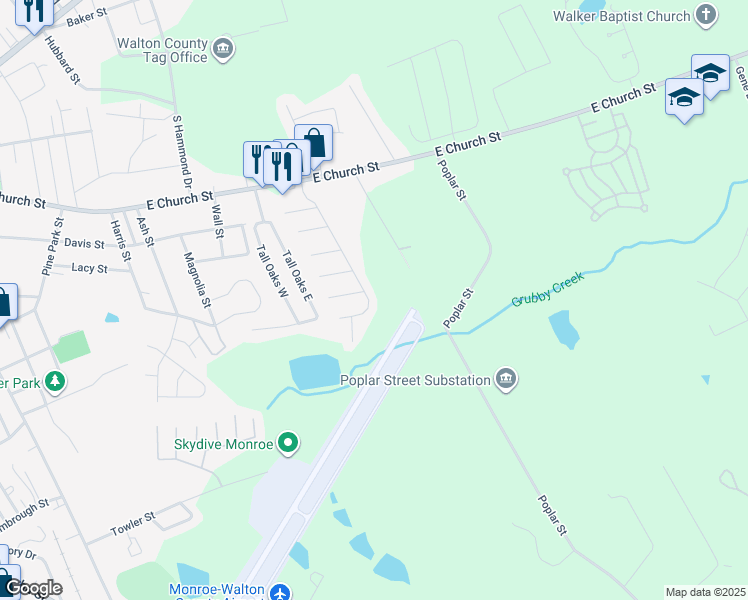 map of restaurants, bars, coffee shops, grocery stores, and more near 615 Baron Drive in Monroe