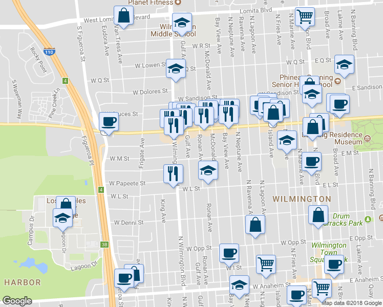 map of restaurants, bars, coffee shops, grocery stores, and more near 1310 Gulf Avenue in Los Angeles