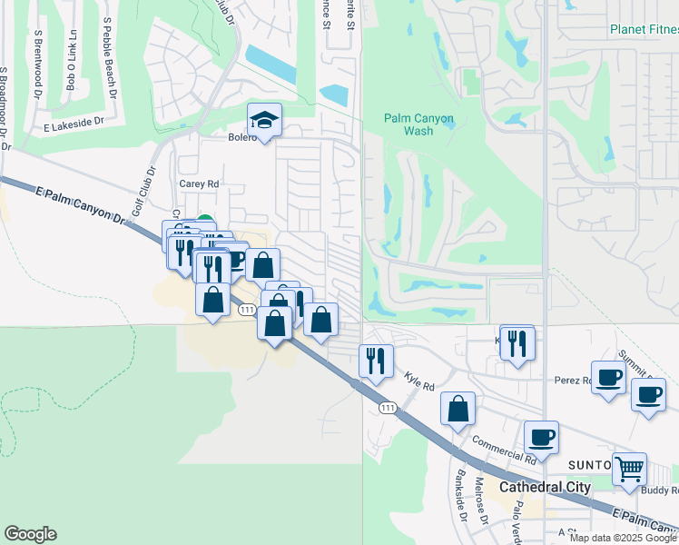 map of restaurants, bars, coffee shops, grocery stores, and more near 11 Arthur Drive in Cathedral City