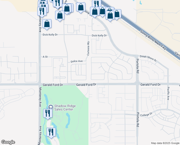 map of restaurants, bars, coffee shops, grocery stores, and more near 35923 Picasso Drive in Palm Desert
