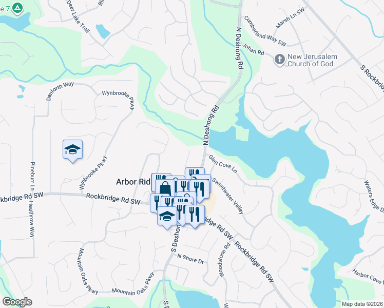 map of restaurants, bars, coffee shops, grocery stores, and more near 471 Janie Way in Stone Mountain