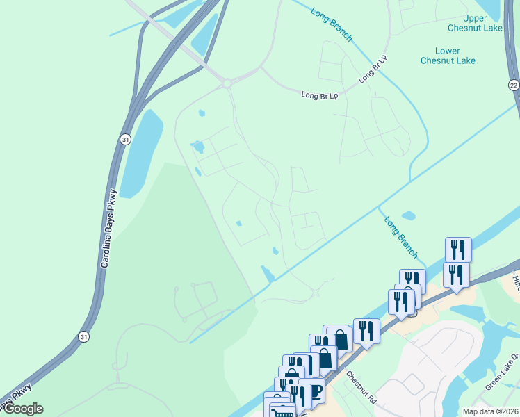 map of restaurants, bars, coffee shops, grocery stores, and more near Water Tower Road in Longs