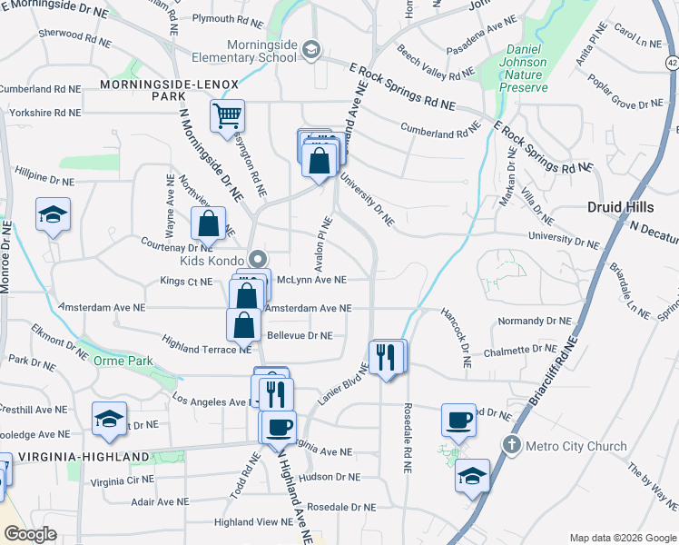 map of restaurants, bars, coffee shops, grocery stores, and more near in 