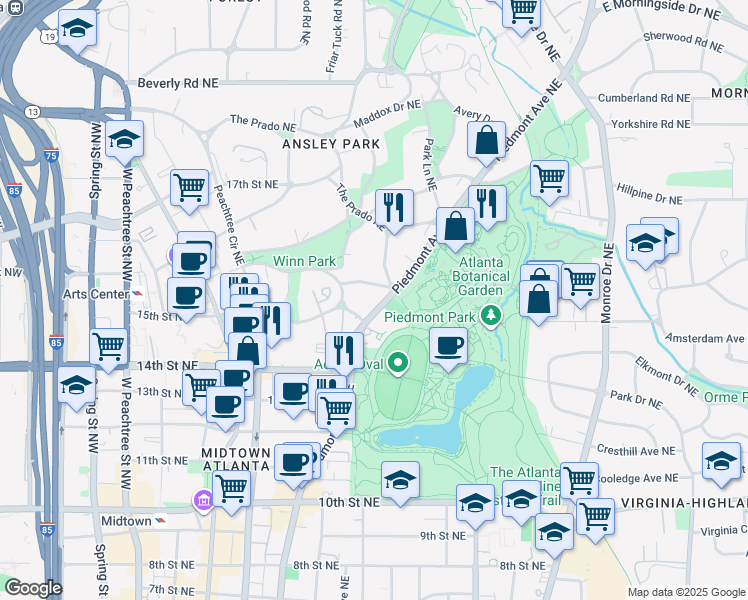 map of restaurants, bars, coffee shops, grocery stores, and more near in Atlanta