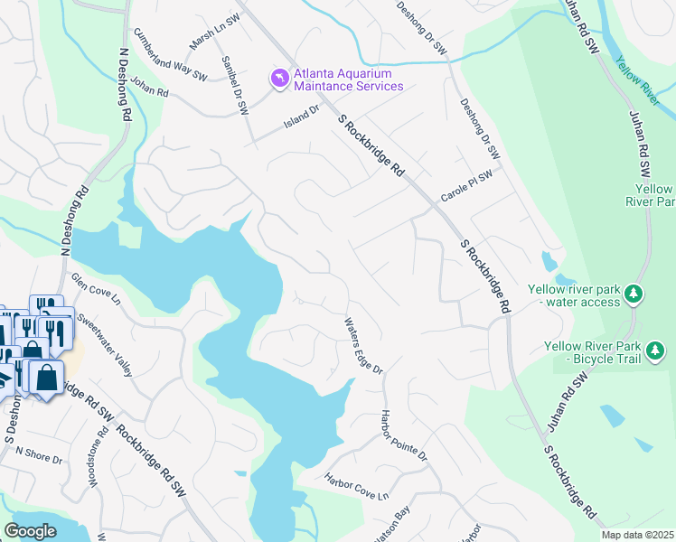 map of restaurants, bars, coffee shops, grocery stores, and more near 7462 Waters Edge Drive in Stone Mountain