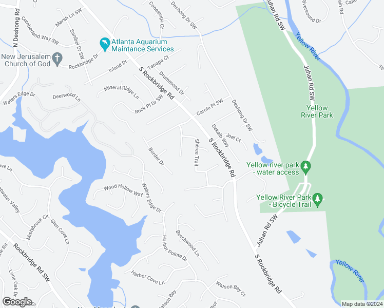 map of restaurants, bars, coffee shops, grocery stores, and more near 3415 Sheree Trail Southwest in Stone Mountain