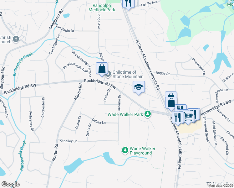 map of restaurants, bars, coffee shops, grocery stores, and more near 341 Oroarke Dr in Stone Mountain