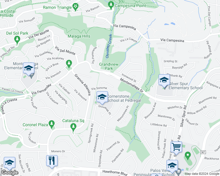 map of restaurants, bars, coffee shops, grocery stores, and more near 6039 Vía Sonoma in Rancho Palos Verdes