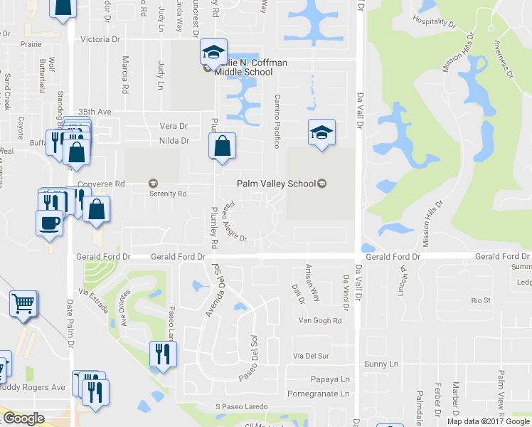 map of restaurants, bars, coffee shops, grocery stores, and more near 69705 Del Valle Court in Rancho Mirage