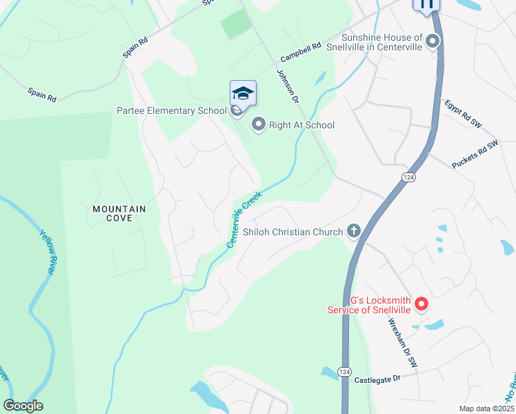 map of restaurants, bars, coffee shops, grocery stores, and more near 3748 Woodrose Court in Snellville