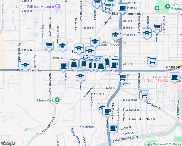 map of restaurants, bars, coffee shops, grocery stores, and more near 1914 Pacific Coast Highway in Lomita