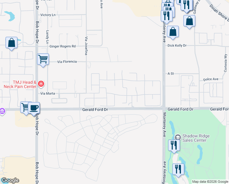 map of restaurants, bars, coffee shops, grocery stores, and more near 26 Paris Way in Rancho Mirage