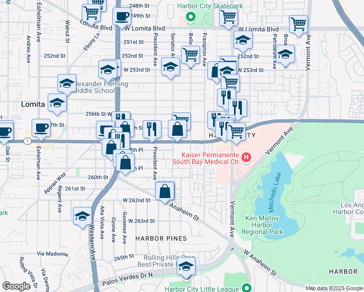 map of restaurants, bars, coffee shops, grocery stores, and more near 1414 California 1 in Los Angeles