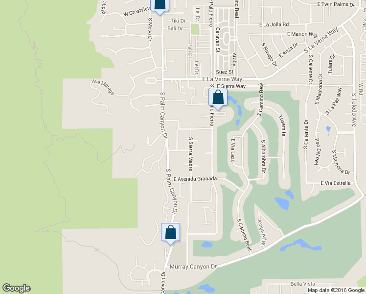 map of restaurants, bars, coffee shops, grocery stores, and more near 248 East Canyon Vista Drive in Palm Springs
