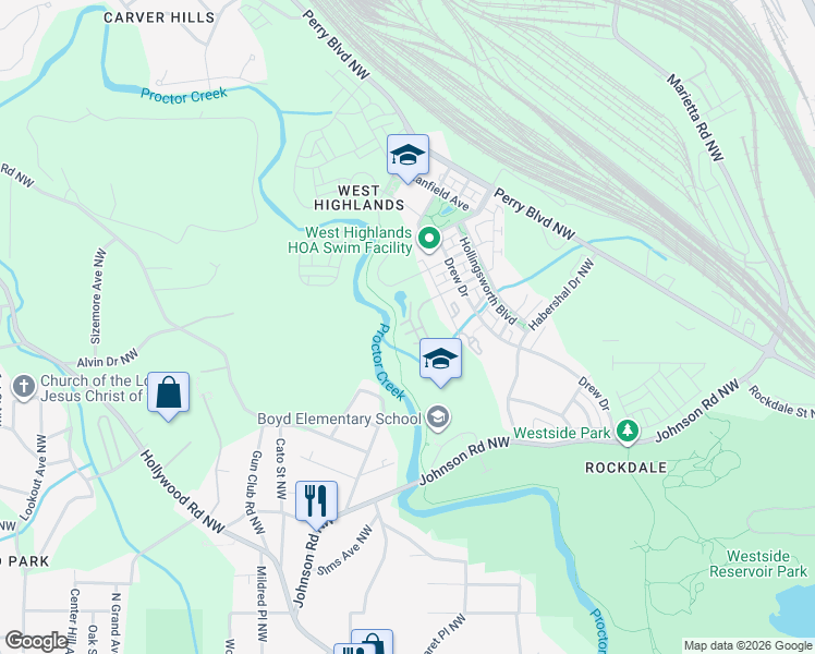 map of restaurants, bars, coffee shops, grocery stores, and more near 895 Dahlia Lane in Atlanta