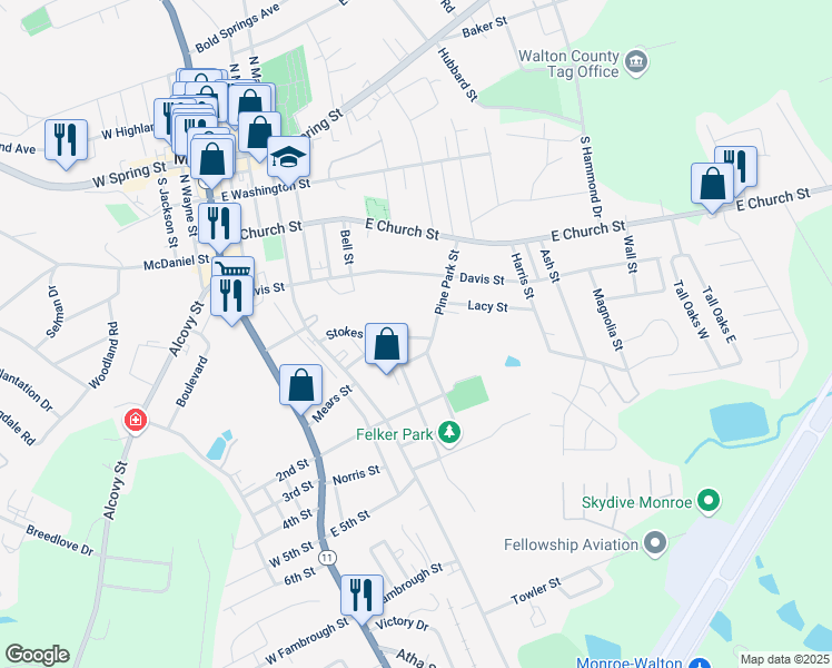 map of restaurants, bars, coffee shops, grocery stores, and more near 413 Knight Street in Monroe