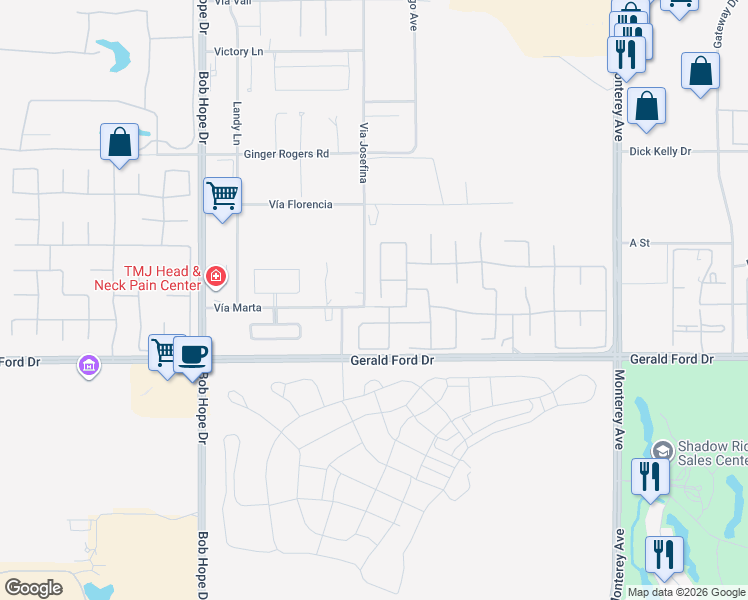 map of restaurants, bars, coffee shops, grocery stores, and more near 41 Champagne Circle in Rancho Mirage
