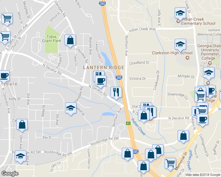 map of restaurants, bars, coffee shops, grocery stores, and more near 3647 Lantern Crest Cove in Scottdale