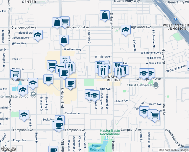 map of restaurants, bars, coffee shops, grocery stores, and more near 12828 West Chapman Avenue in Garden Grove