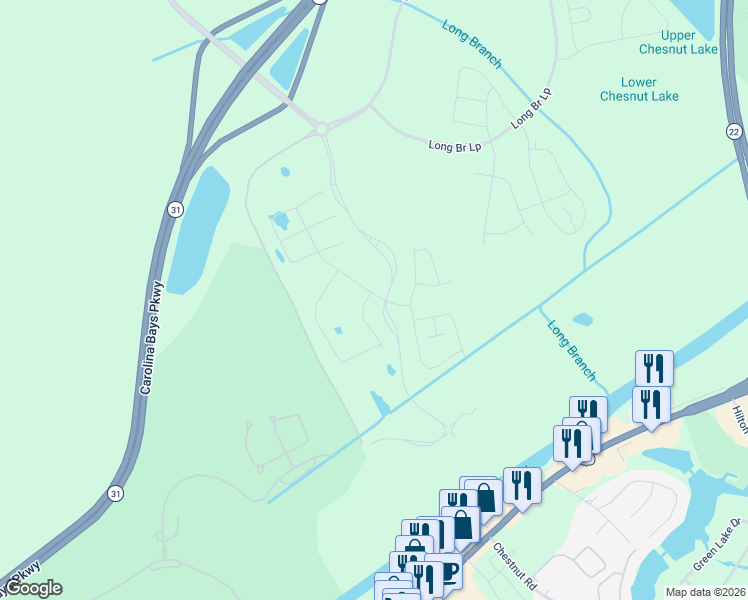 map of restaurants, bars, coffee shops, grocery stores, and more near Water Tower Road in Longs