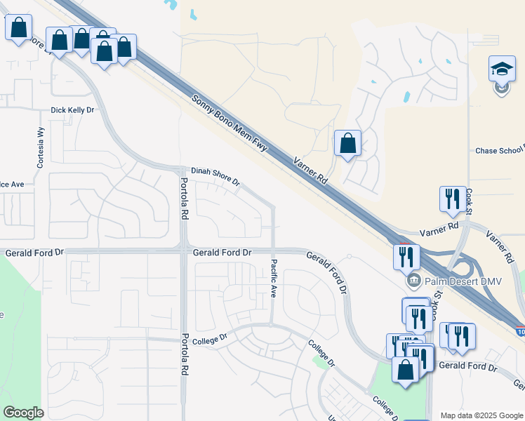 map of restaurants, bars, coffee shops, grocery stores, and more near 74450 Millennia Way in Palm Desert