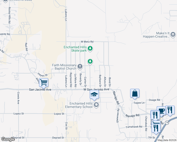 map of restaurants, bars, coffee shops, grocery stores, and more near 300 Diana Street in Perris