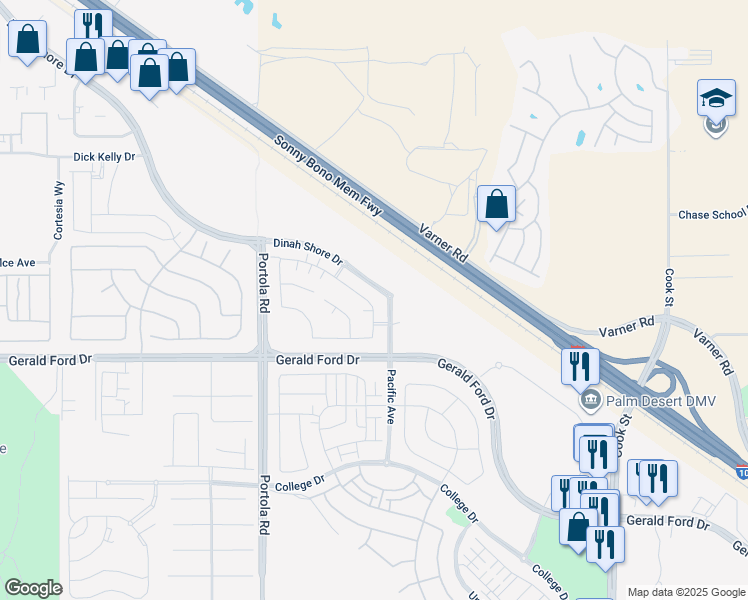 map of restaurants, bars, coffee shops, grocery stores, and more near 74450 Millennia Way in Palm Desert