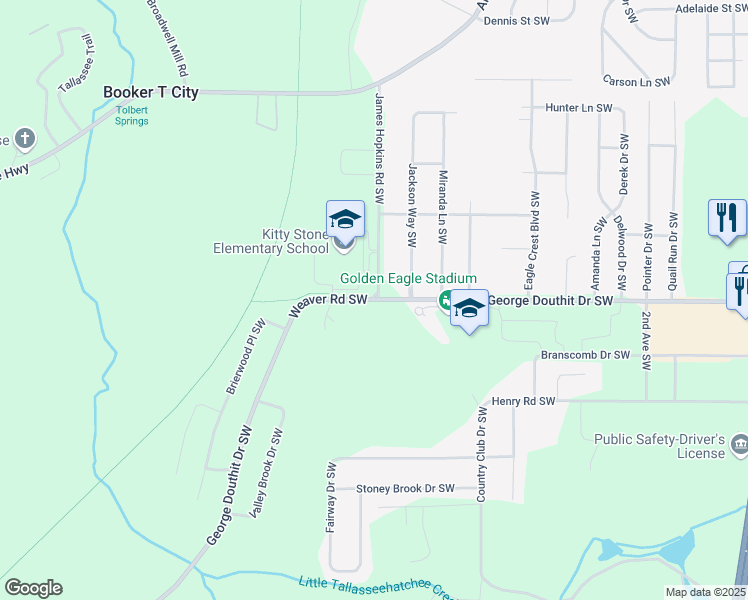 map of restaurants, bars, coffee shops, grocery stores, and more near 1000 George Douthit Drive Southwest in Jacksonville