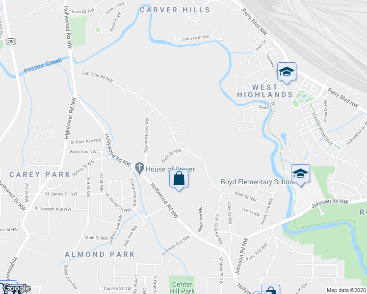 map of restaurants, bars, coffee shops, grocery stores, and more near 1273 Gun Club Road Northwest in Atlanta