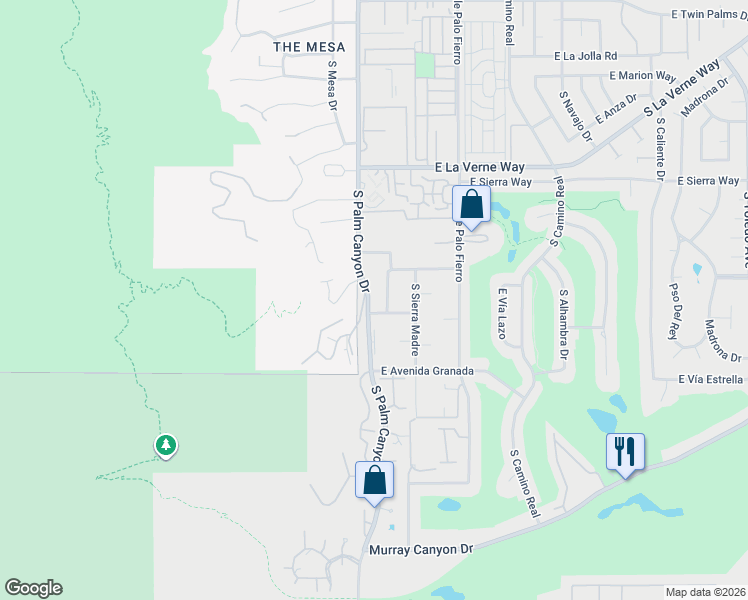 map of restaurants, bars, coffee shops, grocery stores, and more near 2396 South Palm Canyon Drive in Palm Springs