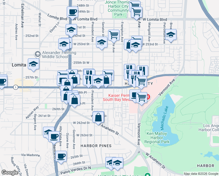 map of restaurants, bars, coffee shops, grocery stores, and more near 1442 California 1 in Los Angeles