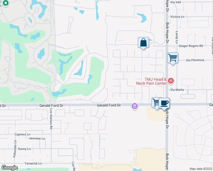 map of restaurants, bars, coffee shops, grocery stores, and more near 48 Oakmont Drive in Rancho Mirage