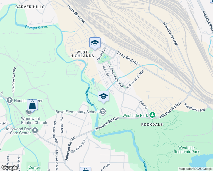 map of restaurants, bars, coffee shops, grocery stores, and more near 880 Westmoreland Circle Northwest in Atlanta