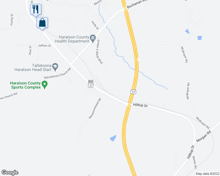 map of restaurants, bars, coffee shops, grocery stores, and more near 269 Perry Lane in Buchanan