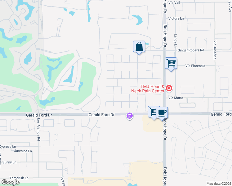 map of restaurants, bars, coffee shops, grocery stores, and more near 13 Scarborough Way in Rancho Mirage