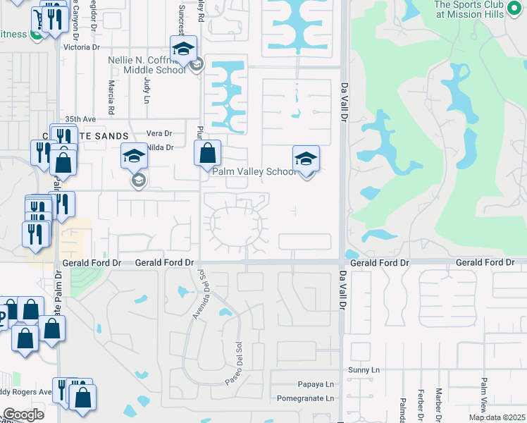 map of restaurants, bars, coffee shops, grocery stores, and more near 69746 Encancto Court in Rancho Mirage