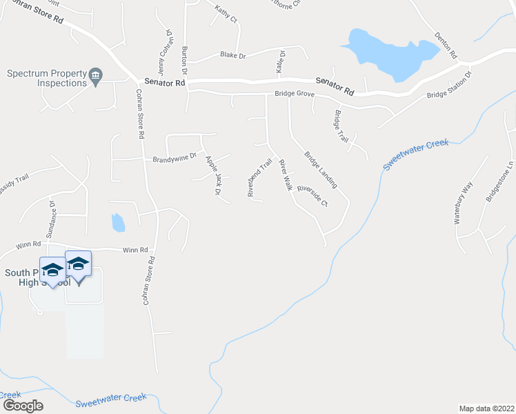 map of restaurants, bars, coffee shops, grocery stores, and more near 250 Riverbend Trail in Douglasville