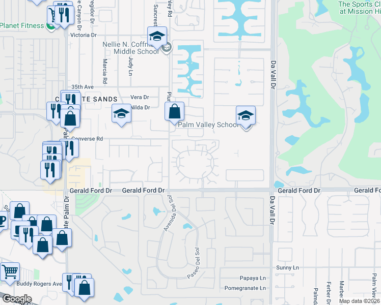 map of restaurants, bars, coffee shops, grocery stores, and more near 35610 Graciosa Court in Rancho Mirage