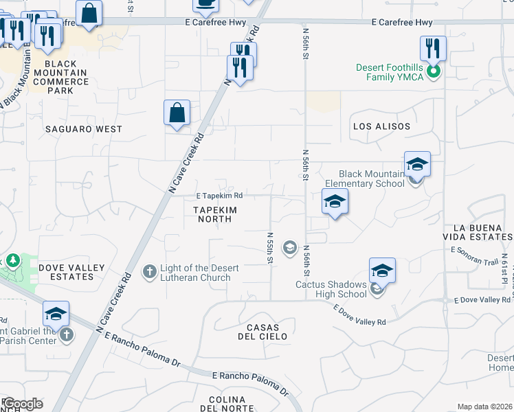 map of restaurants, bars, coffee shops, grocery stores, and more near 5137 Dove Valley Road in Phoenix