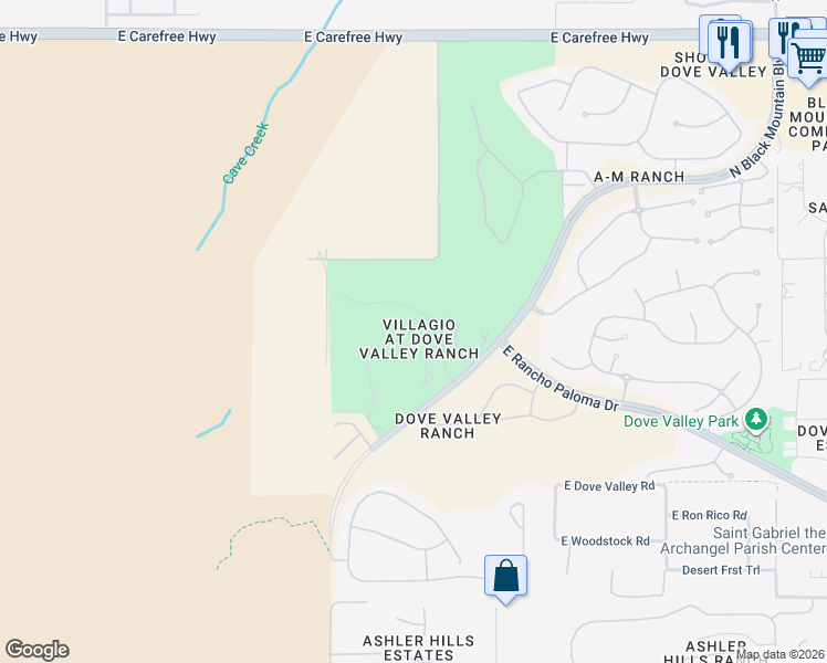 map of restaurants, bars, coffee shops, grocery stores, and more near Unnamed Road in Cave Creek