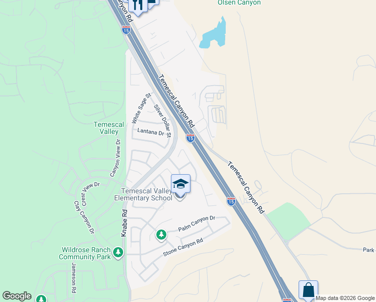 map of restaurants, bars, coffee shops, grocery stores, and more near 22686 Hannah Court in Corona